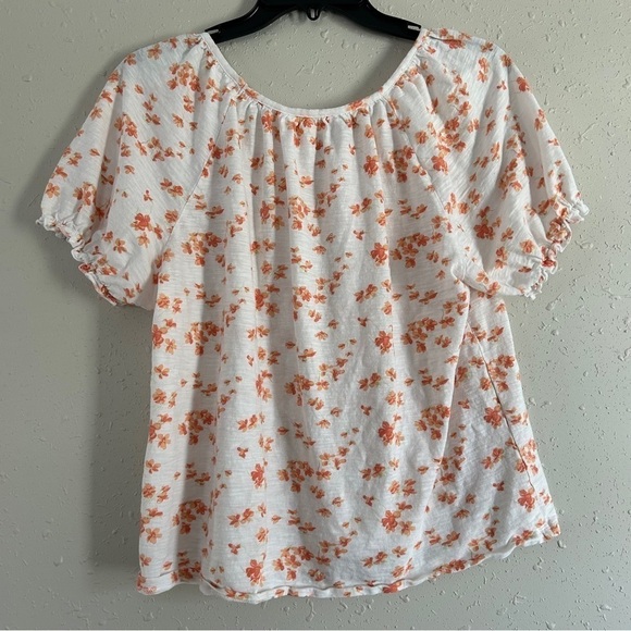 🦋 LC Lauren Conrad White Orange Floral Short Sleeve Blouse Spring Casual XXL - Picture 5 of 8